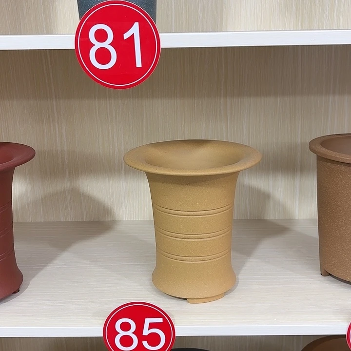 紫砂花盆春兰竹节黄色