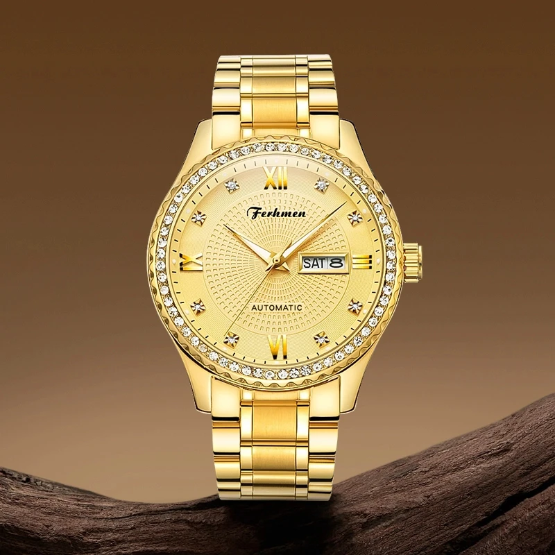 瑞士注册骑士系列 双日历商务防水男士机械表F8600