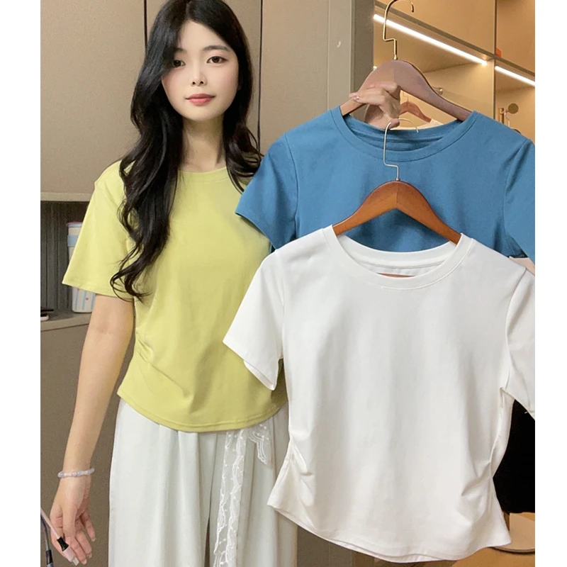 2025夏季新款爆款小个子修身显瘦体恤上衣正肩短袖t恤女