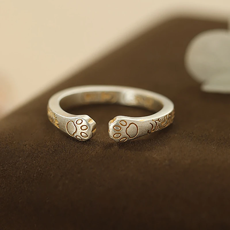 足银戒指 足银戒指猫爪吉言戒指女指环轻奢高级感精致气质潮