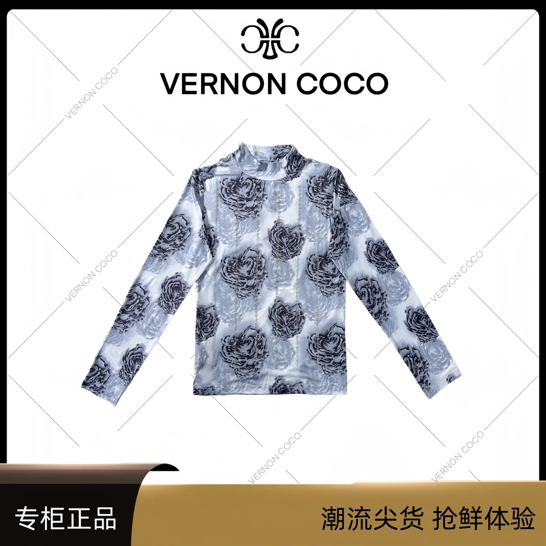 【VERNON COCO】Y30秋季中高领晕染高端烫钻打底衫VC515