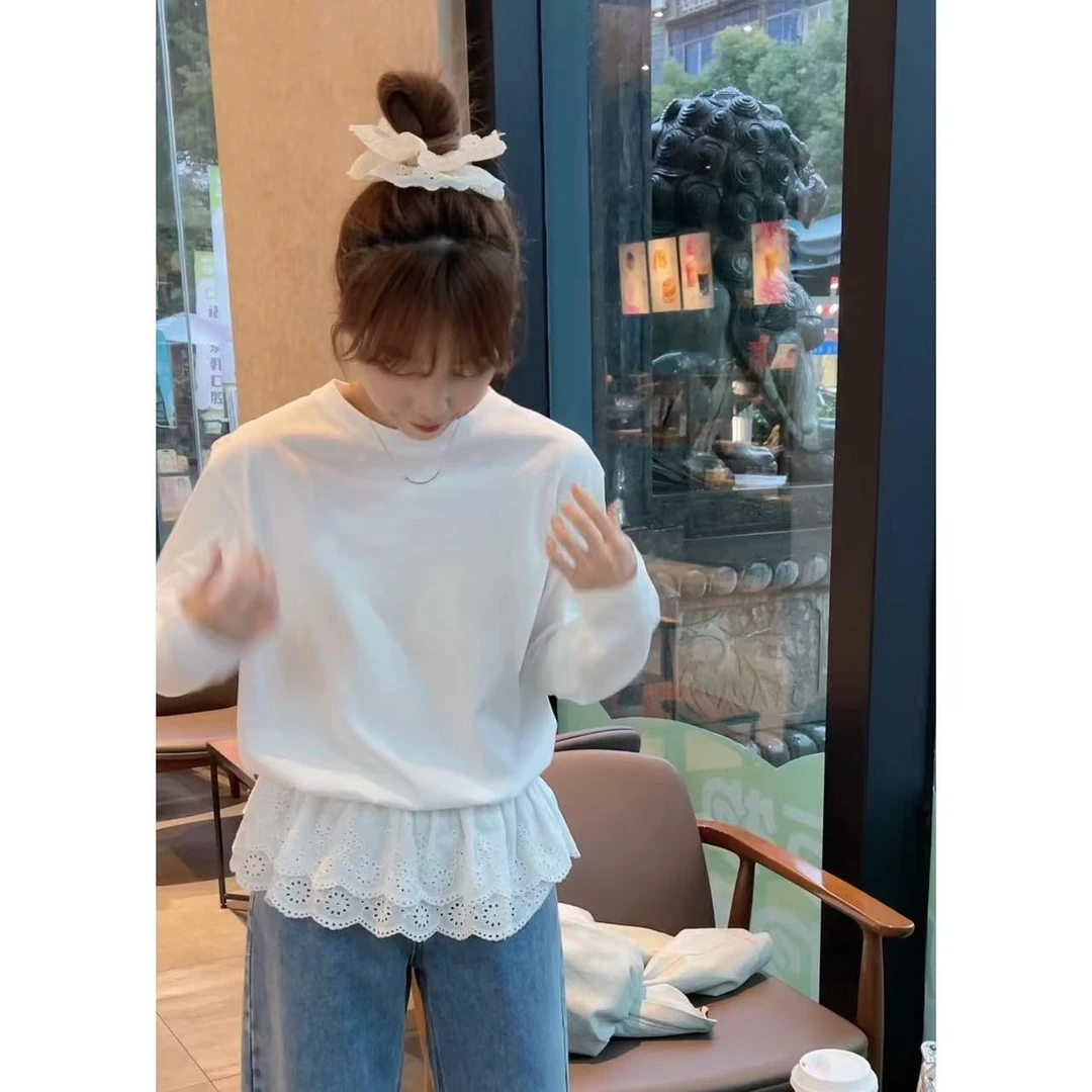 QiongQiong人手款！春款少不了的白色内搭下摆松紧花边百搭T恤