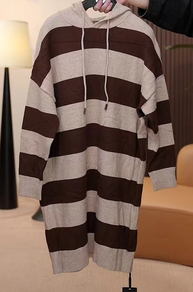 【茅茅专属】DQ3022时尚休闲百搭连帽宽松长款带帽秋季针织连衣裙