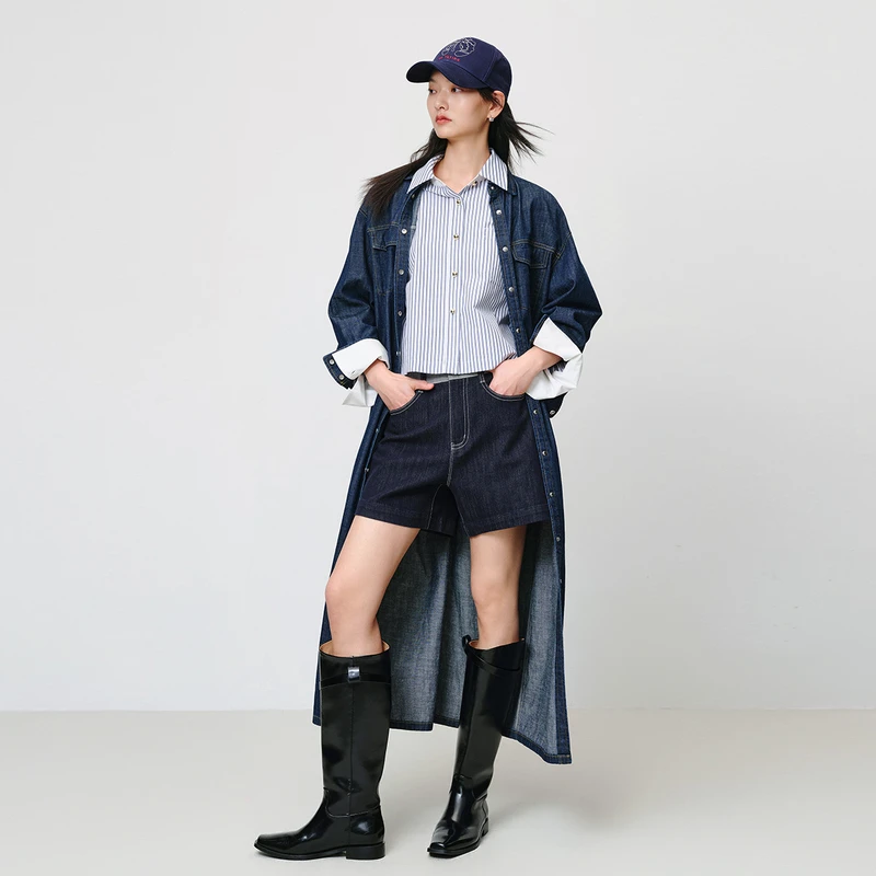 EP YAYING雅莹女装 100棉质牛仔简约长款风衣外套 新款J701A