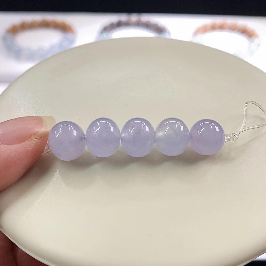 颈饰18K金镶嵌翡翠一手冰紫鼓珠