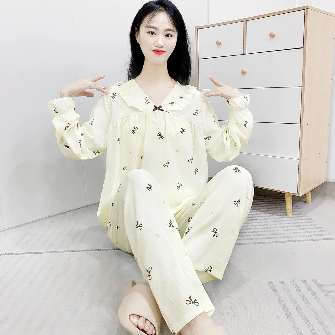 睡衣女秋冬薄云朵棉少女可外穿休闲家居服不带胸垫长袖高中生套装