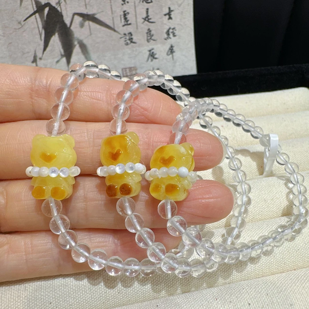 天然小熊蜜蜡手串