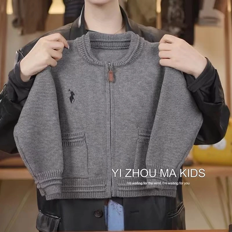 【2025春款】韩版灰色休闲男童毛衣外套时尚百搭毛衣开衫