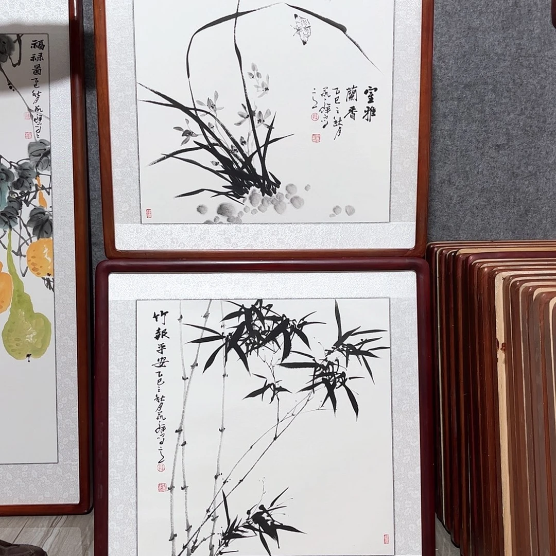 国画书画作品带框63×63