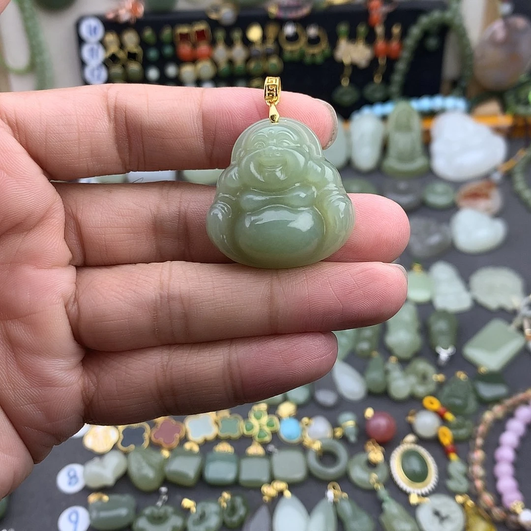 和田玉银S925镶嵌吊坠(不含链)