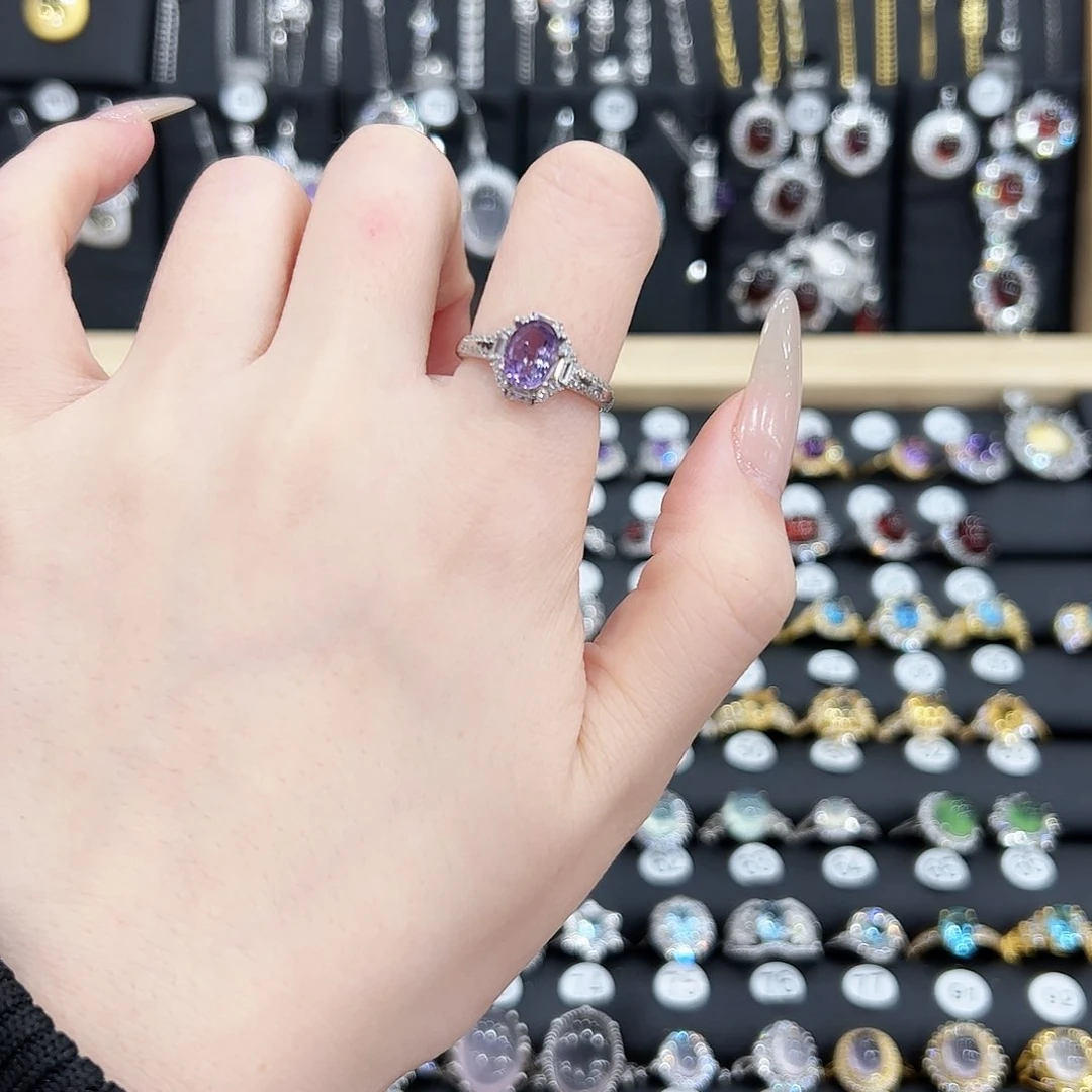 紫晶戒指银S925镶嵌戒指