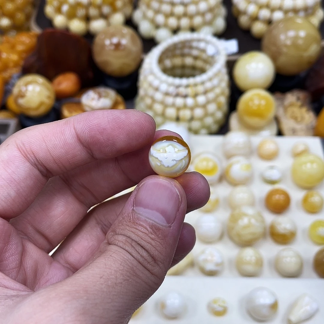 华***强蜜蜡未镶嵌珠宝奇石13.2mm【橘金瓷白】瑕疵·打孔不予退货