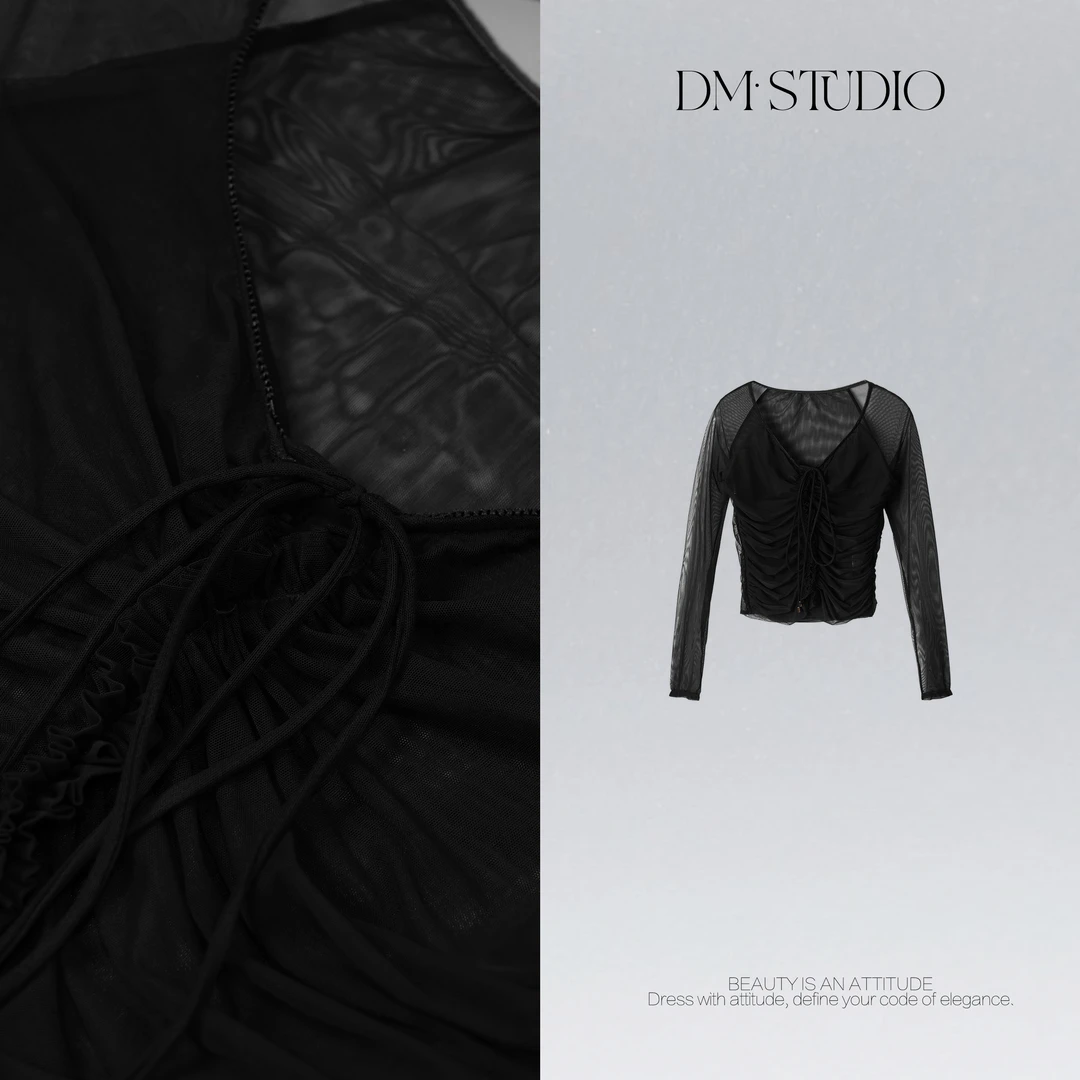 DEDM•STUDIO/精致法式小众优雅静奢V领收褶上衣2506CS/MM2025YJ36