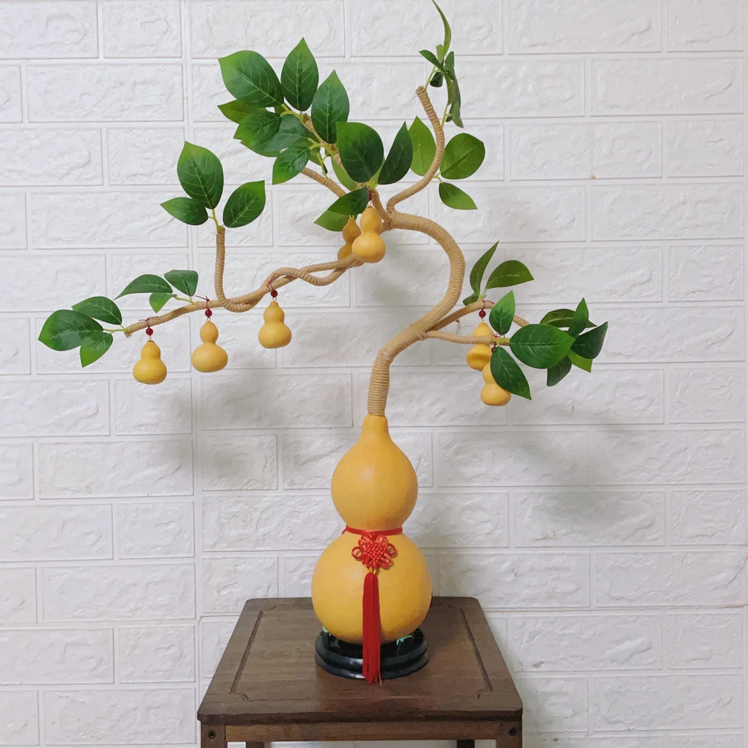 天然葫芦迎客松摆件招财葫芦客厅办公室店铺风水摆件饰品