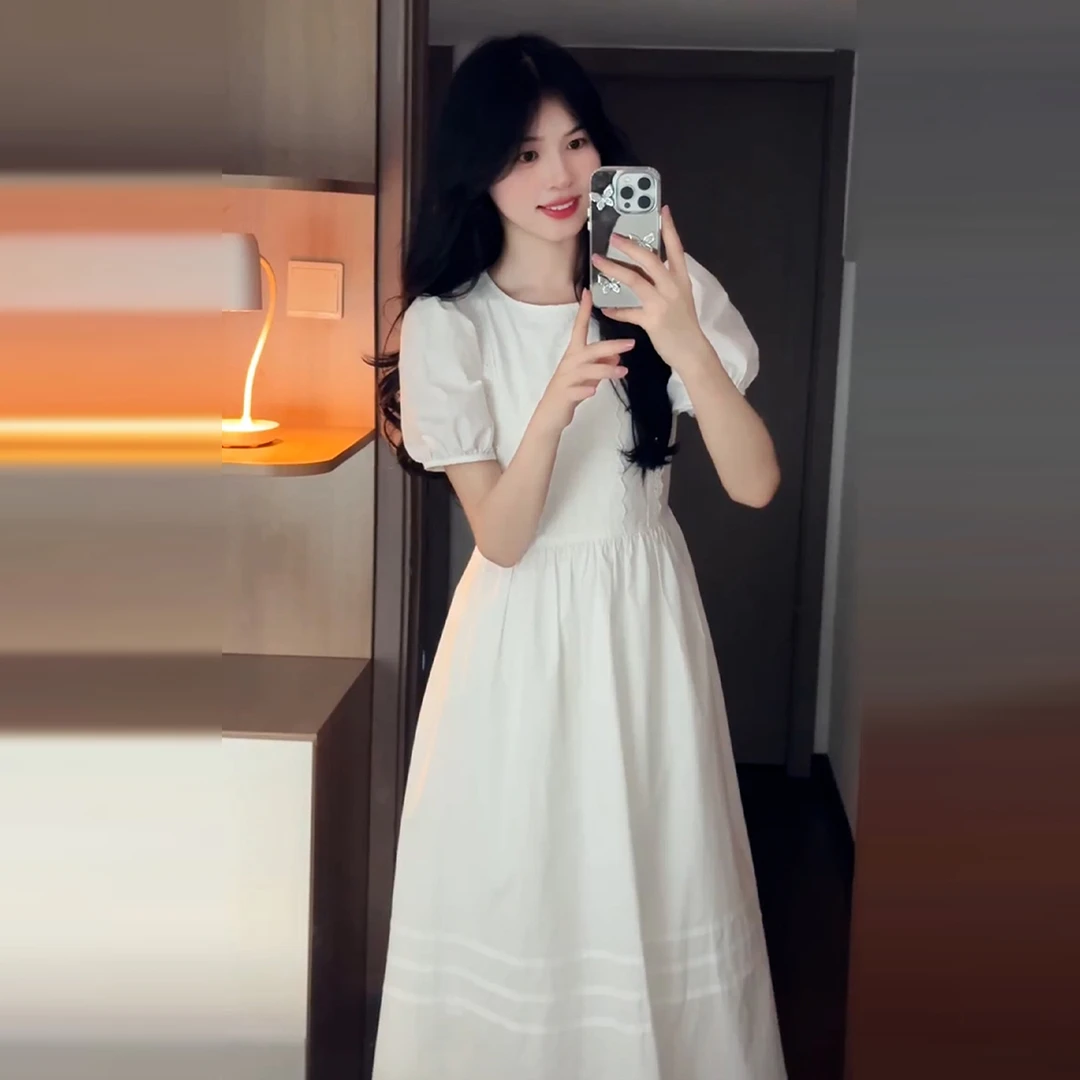 法式温柔风白色小个子连衣裙夏季爆款初恋气质巨好看收腰长裙5628