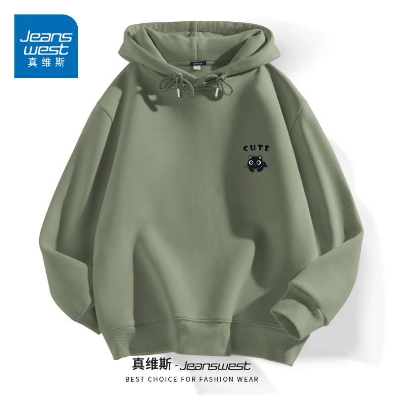 真维斯连帽卫衣男款春秋猫咪印花上衣潮流休闲中性风宽松男款外套