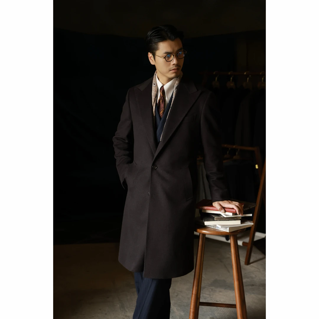 UG男装 半麻衬 纯羊毛「乌木棕」戗驳领 单排扣 改良款柴斯特大衣