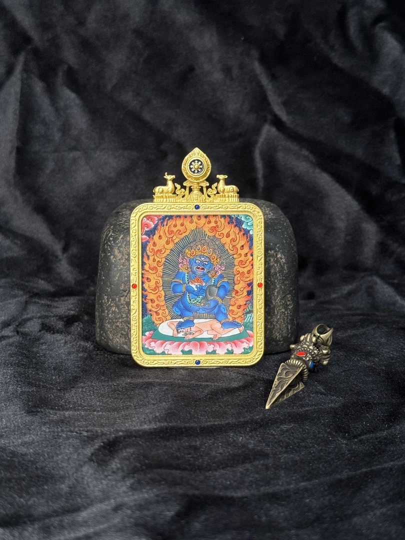【黑财神】纯手绘 黑财神 唐卡吊坠 4×5厘米
