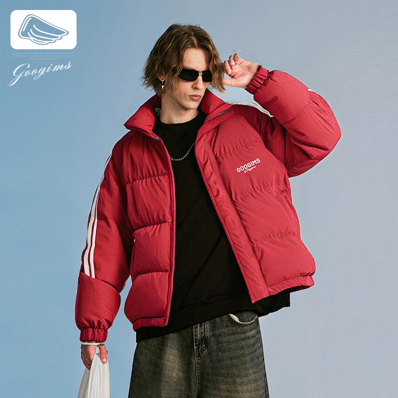 韩国Googims条纹棉衣秋冬季潮流情侣立领棉袄新款加厚棉服棉外套