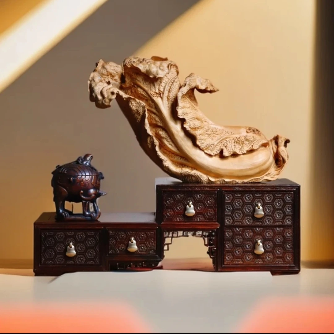 小叶黄杨木家居案摆巜百财》木雕雕刻摆件