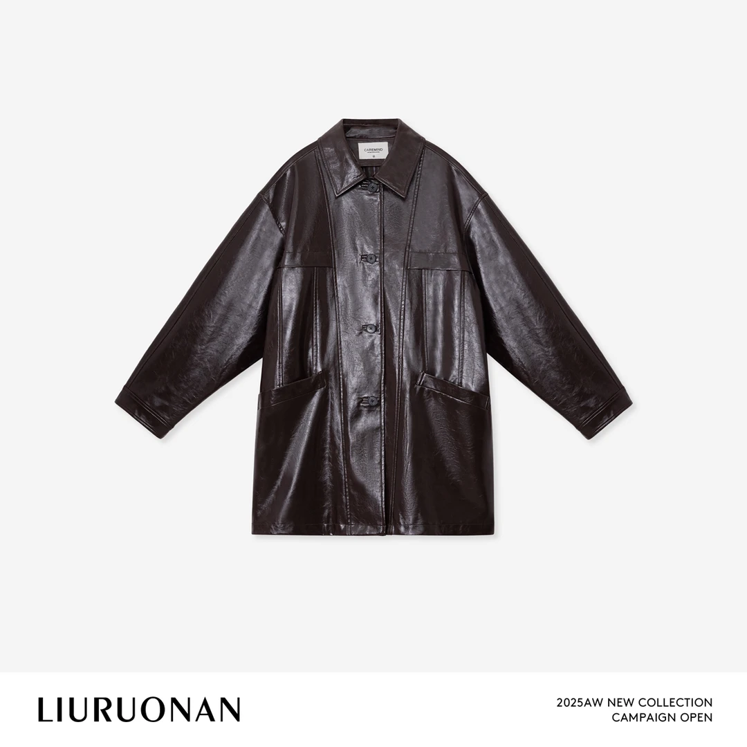 LIURUONAN | 9.28四周年 【酒心可可皮衣】棕色长款风衣秋季新款