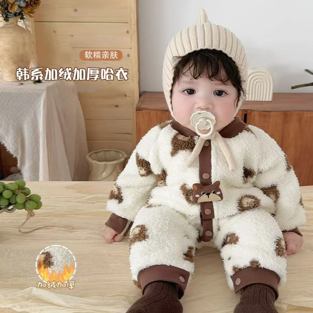 【暖芯绒】冬季婴儿连体衣加绒加厚男女宝宝衣服无骨柔暖保暖爬服