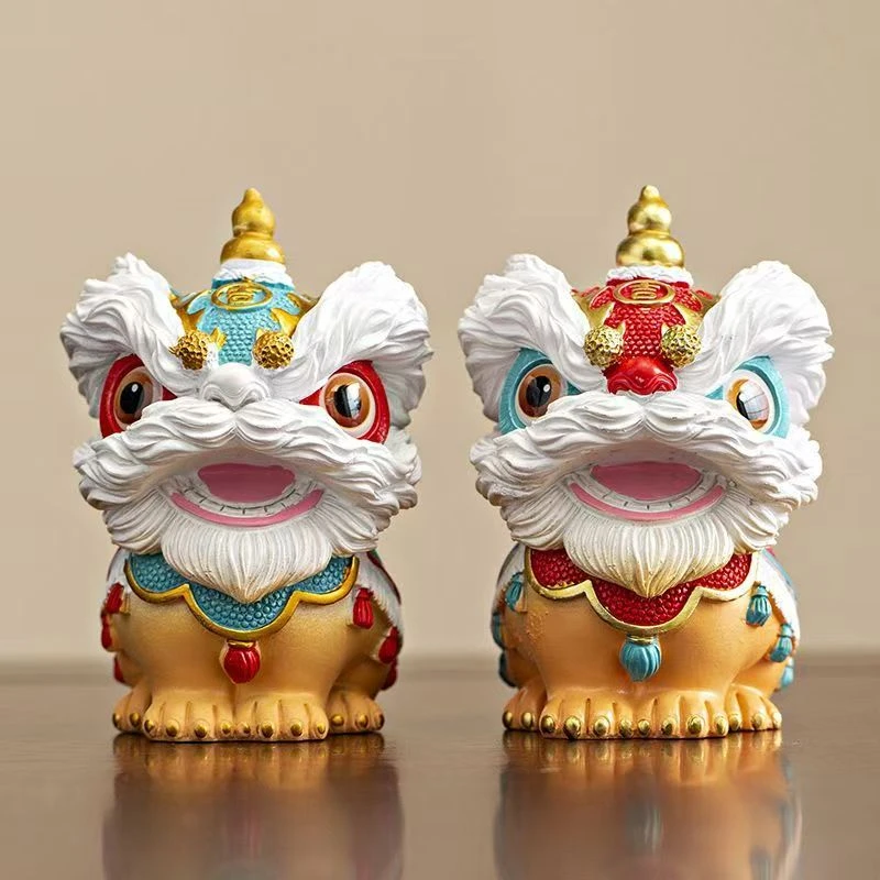国潮佛山舞狮醒狮创意摆件高级感小众桌面茶桌装饰工艺品1042