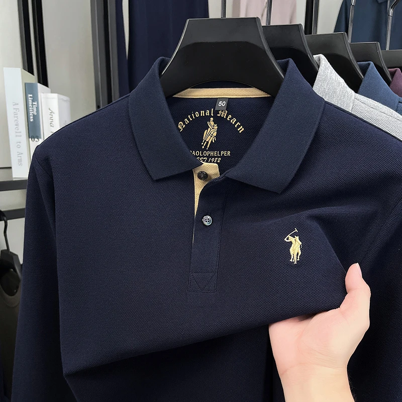 正品保罗春秋季男士长袖polo衫秋季薄款商务休闲上衣纯棉男装上衣