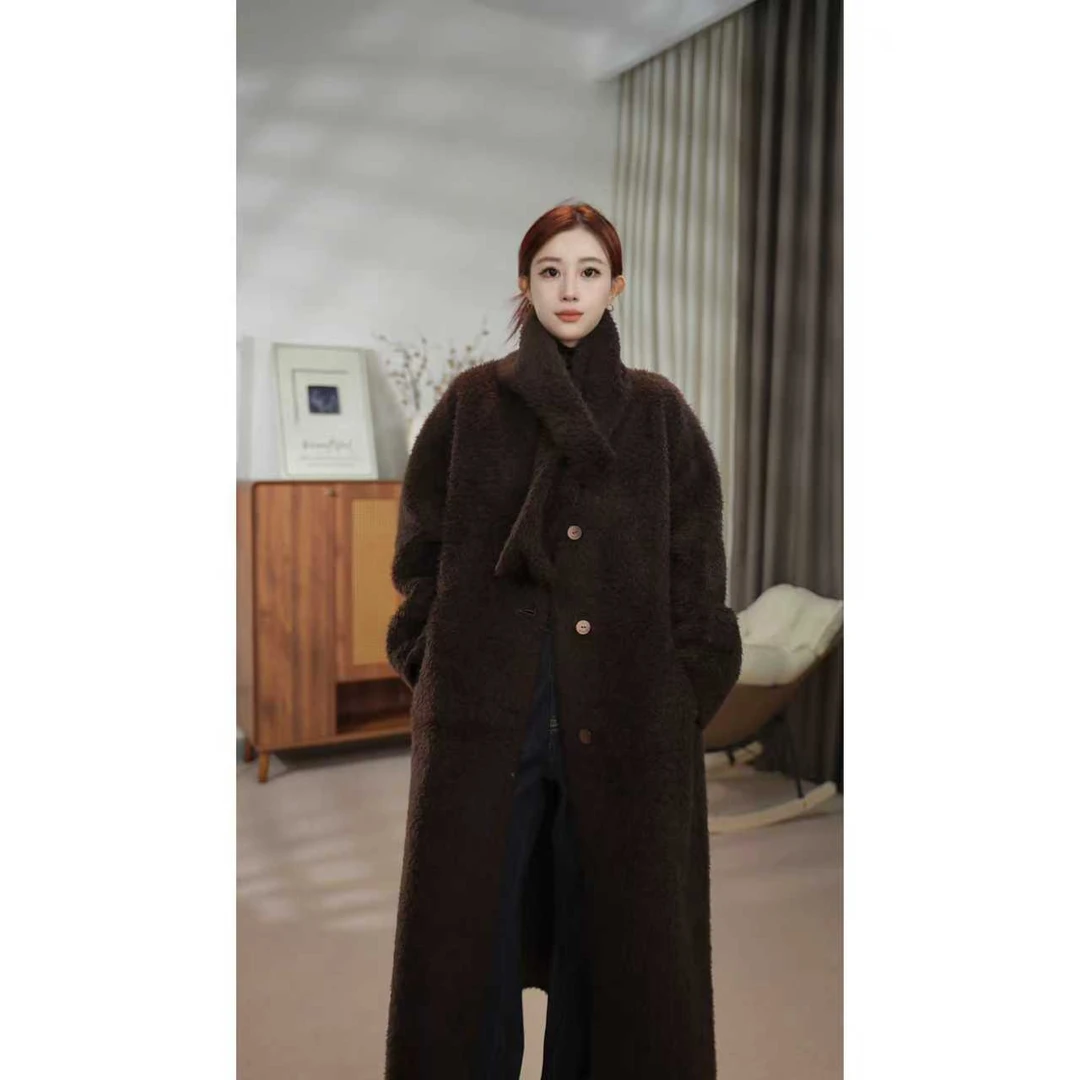 XIYUE 长款羊羔毛大衣毛呢外套女秋冬高级感高端呢子冬季XA4WT024