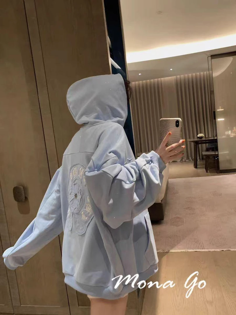 Y重工带细闪薄款连帽毛球卫衣外套宽松男女同款2001gg