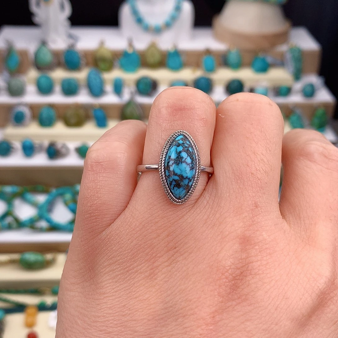 绿松石银S925镶嵌戒指