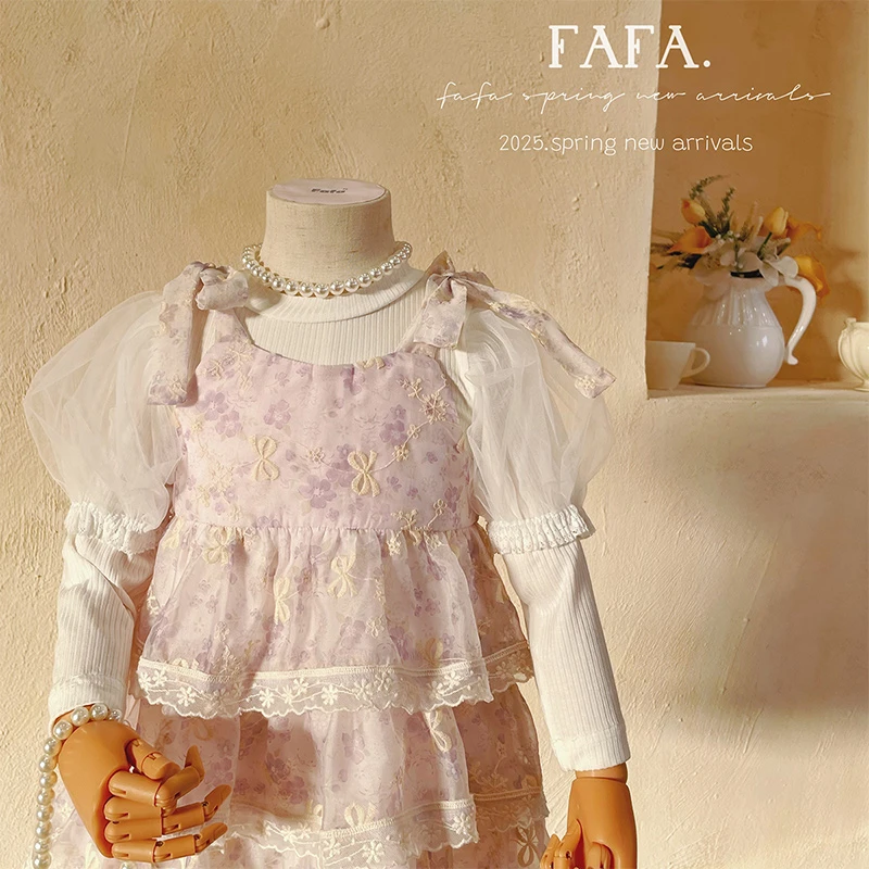 【FAFA】CT259130春季新款女童连衣裙套装吊带裙子T恤两件套90-140