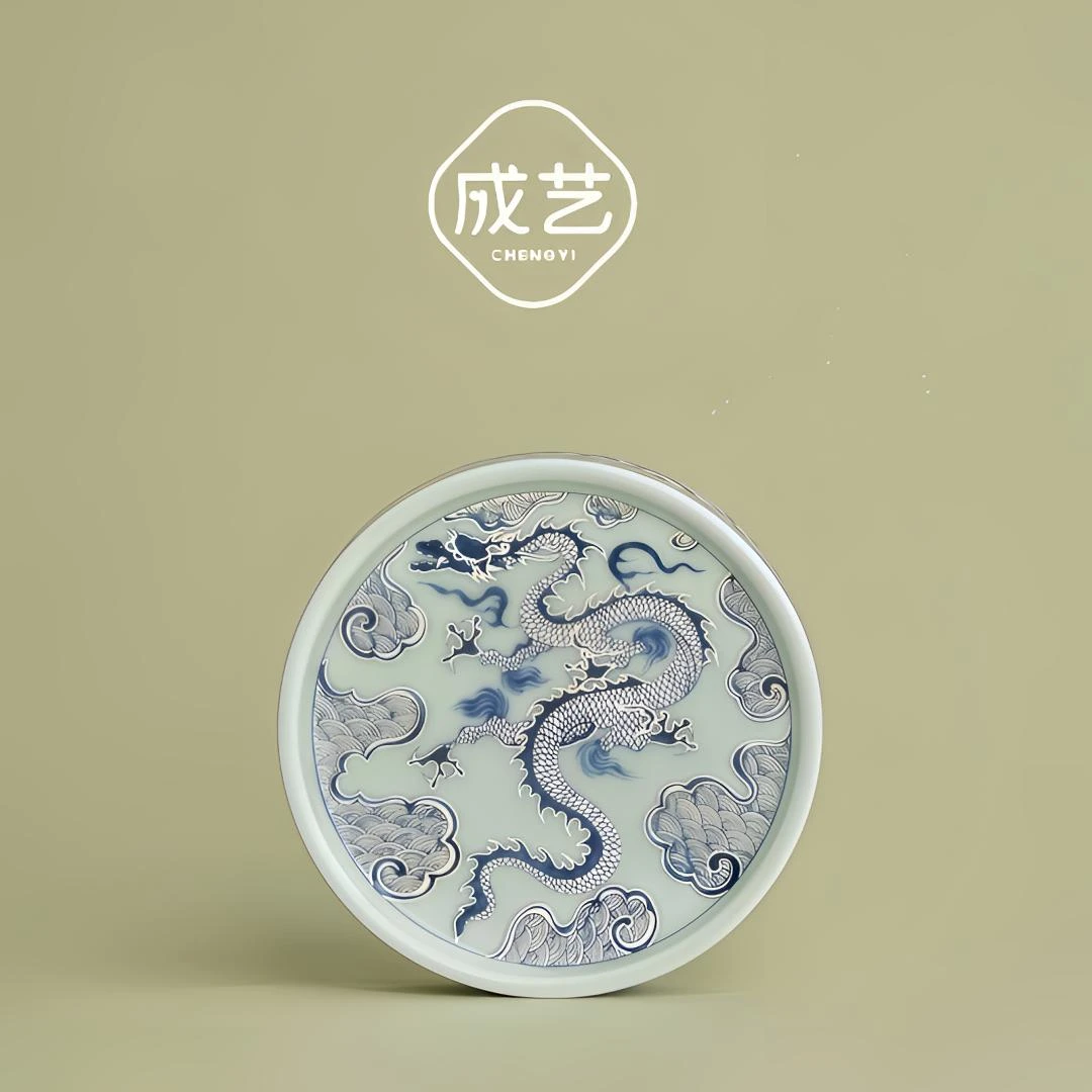 成艺手绘青花复古盖置中式圆形陶瓷壶垫功夫茶具盖托杯垫纯手工