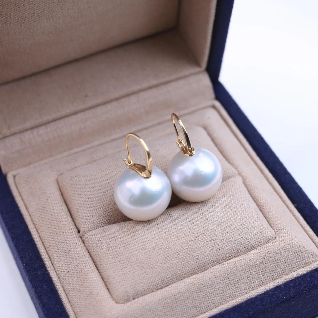 茶壶耳饰18K金镶嵌13-14mm气质经典百搭天然淡水珍珠
