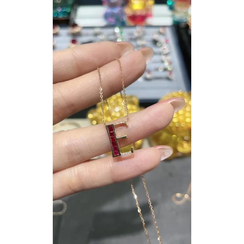 18K金镶嵌天然红宝石项链E