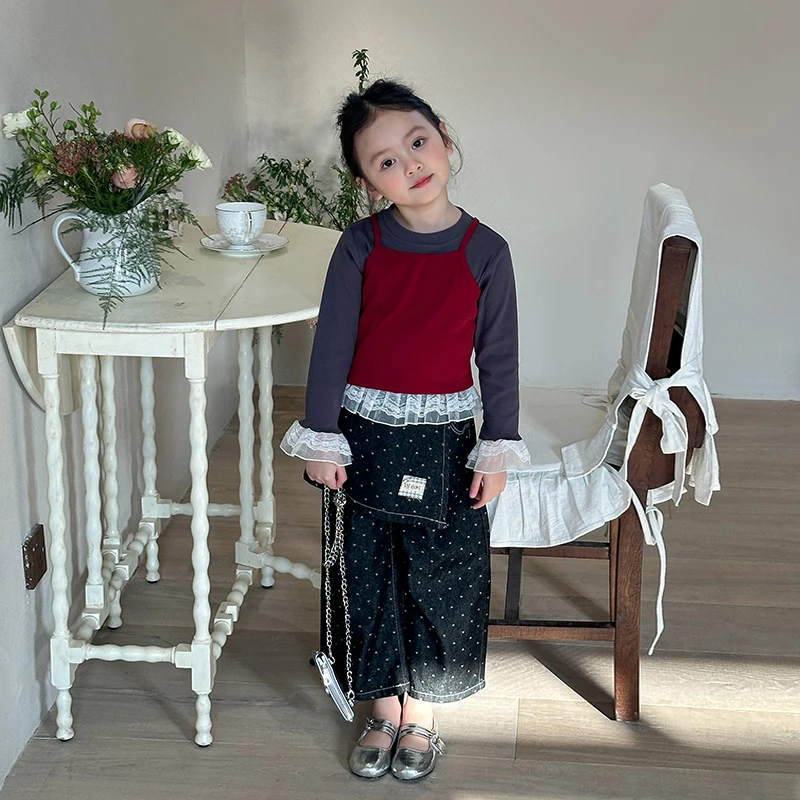 7家童装女童2025春季新款儿童韩版洋气网纱上衣女宝衣服撞色百搭