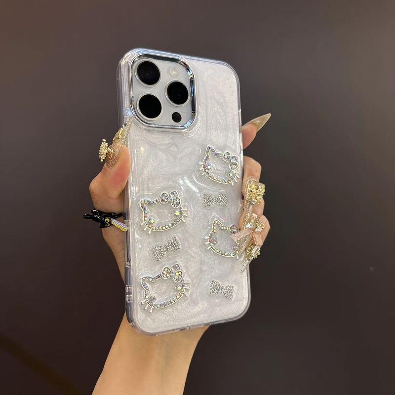 ins闪闪水钻kt猫蝴蝶结适用苹果16promax手机壳iphone14新款15女