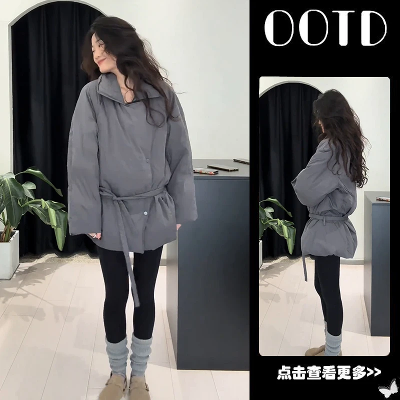 超火秋季穿搭一整套女2025新款翻领宽松棉服外套百搭鲨鱼裤两件套