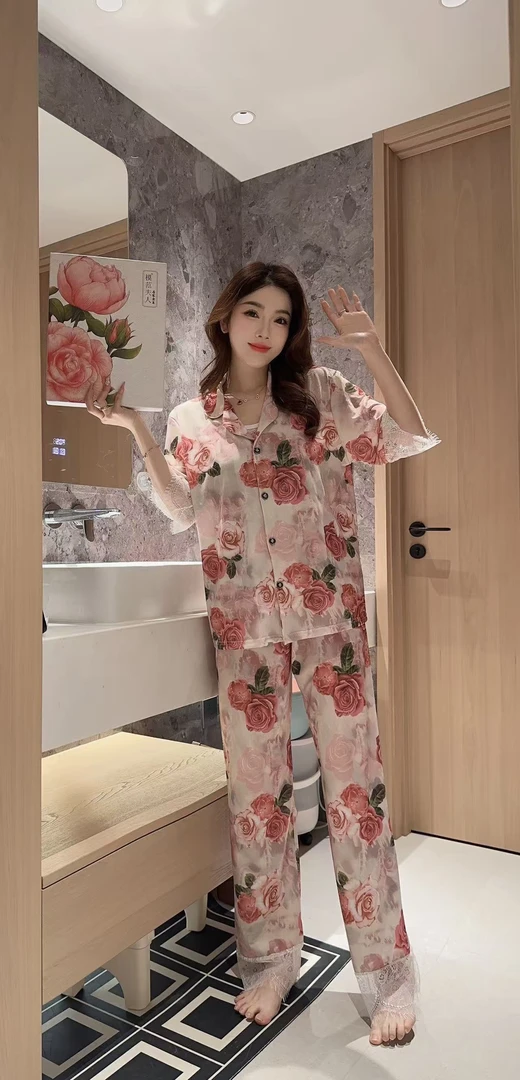 蕾丝碎花时尚休闲夏季宽松四件套睡衣2323