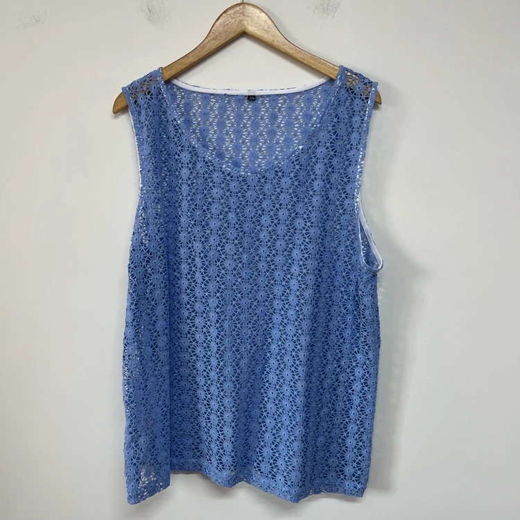 天蓝色水溶绣重工刺绣镂空叠穿造型男装宽松设计师百搭夏日背心