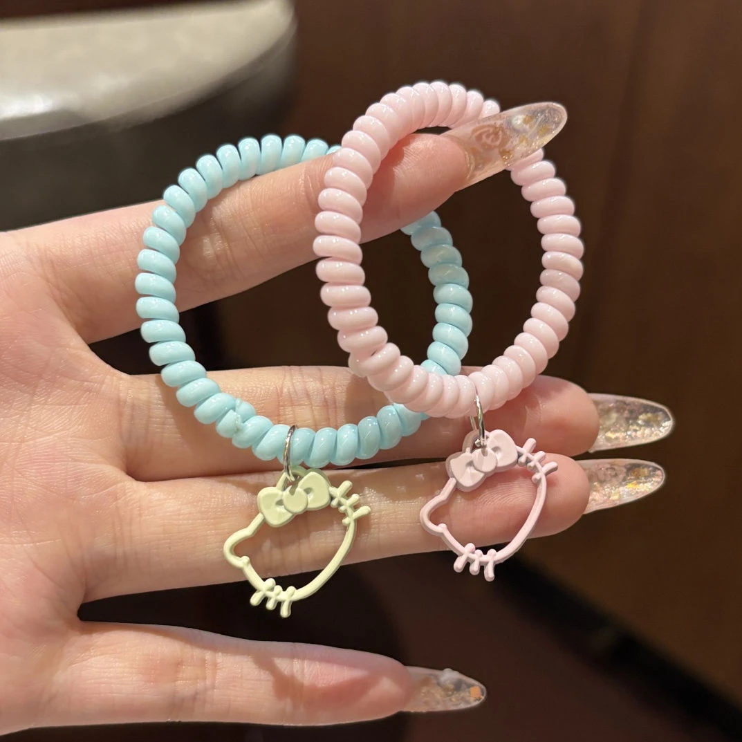 可爱镂空KT猫电话线发圈清晰少女百搭手链高弹力无痕耐用发绳发饰