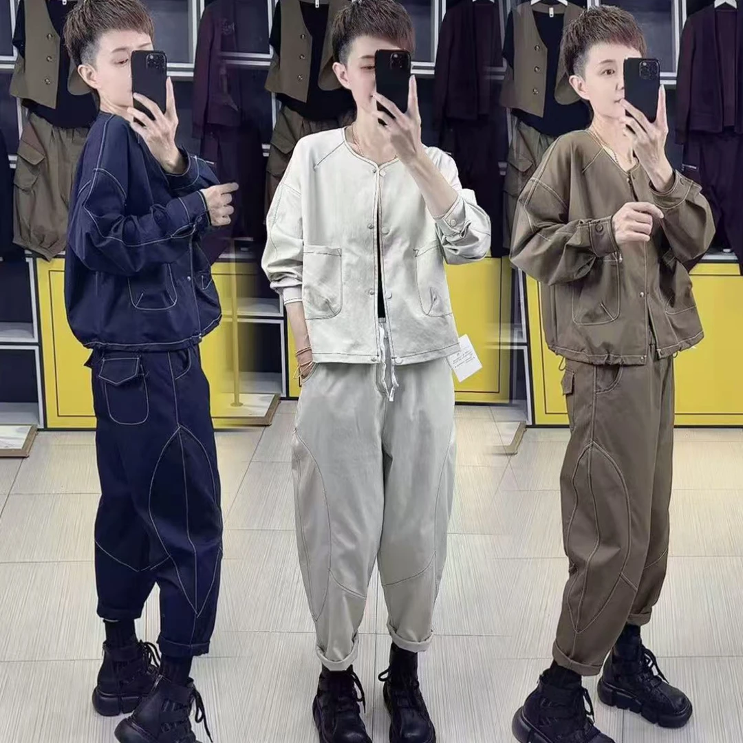 名1252-时尚明线短外套女春秋纯色原创设计宽松型潮流女士