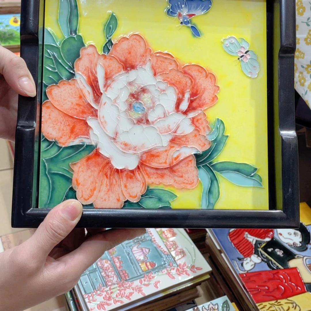 【闪购商品】瓷片木**子牡丹花发货茶盘