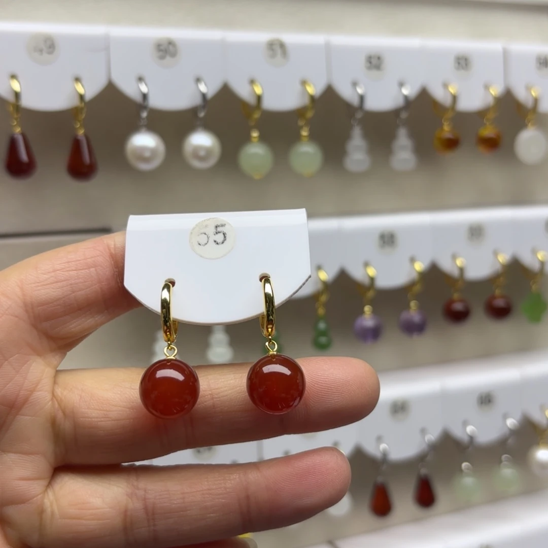 玛瑙/玉髓银S925镶嵌耳饰