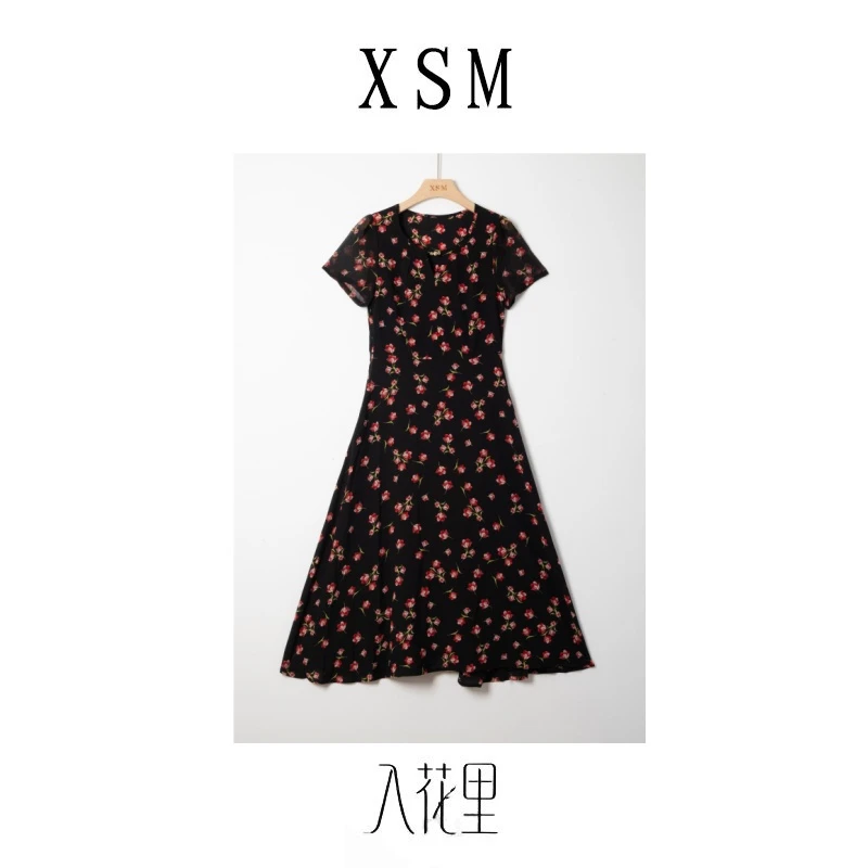 新款高级收腰显瘦连衣裙RS-LSWJS24BL6638/XSM