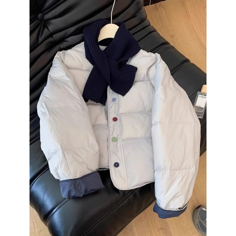 韩系温柔风气质棉服女2025春秋季新款小个子显瘦撞色圆领棉衣外套