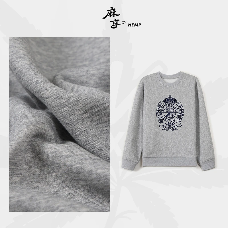 麻享【厚款加绒麦穗卫衣】刺绣汉麻棉T恤圆领长袖上衣FSY51437