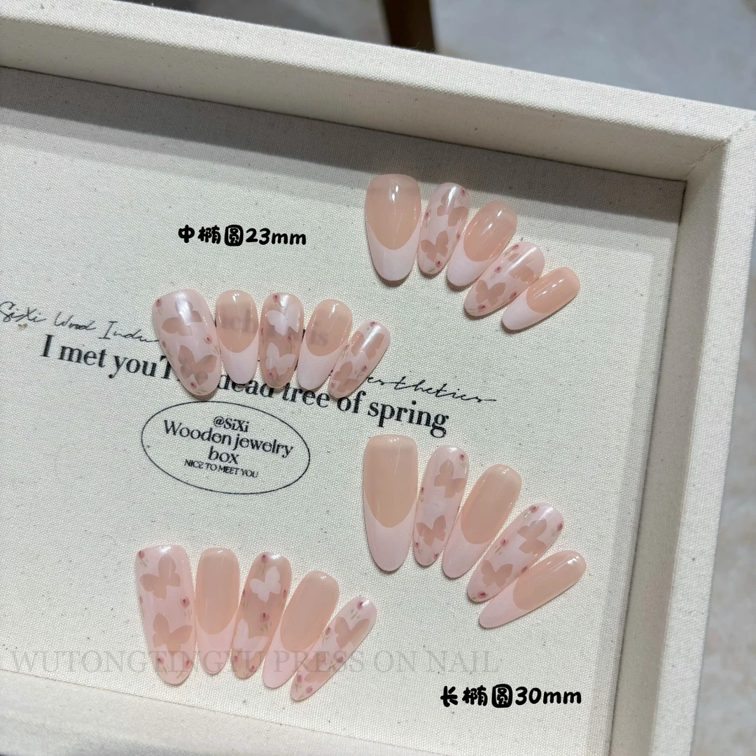 《郁金香》夏季气质简约夏日郁金香花花中长款纯手工穿戴甲