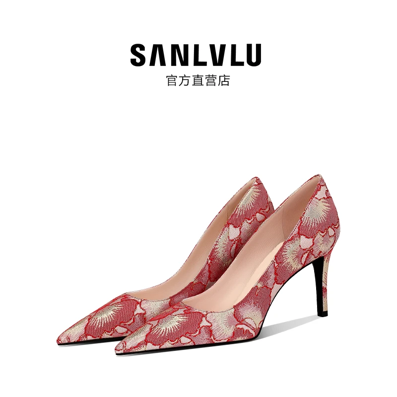 SANLVLU嘉兴 真丝刺绣秀禾婚鞋红色中式婚礼高跟单鞋配旗袍马面裙