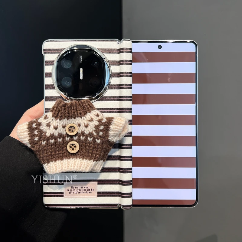 适用华为mateX6折叠屏手机壳新款小众ins棕白华为matex6手机壳